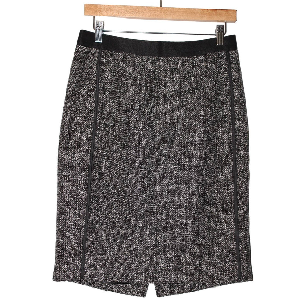 Women's J. Crew B7171 Black Silver White Gray Metallic Tweed Pencil Skirt Size 6